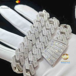15mm 18mm 19mm Iced Out Moissanite chain Fine jewelry Baguette diamond Men necklace Sterling Silver Fully Vvs moissanite Luxury cuban link chain