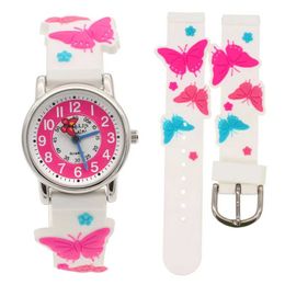 Children's watches Hot Sale Girls Waterproof 3D Butterfly Watch Cartoon Watch Kids Watches Rubber Quartz Watch Children Hour Reloj Montre Relog Y240527