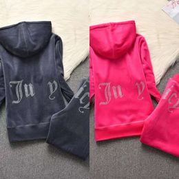 Juicy Velvet Kıyafet Kadın Trailtsuit Uzun Kollu Sonbahar Sporu Giyim İnce Sıradan Takip Terzini Kapşonlu Yakalı Jogging Mektubu S