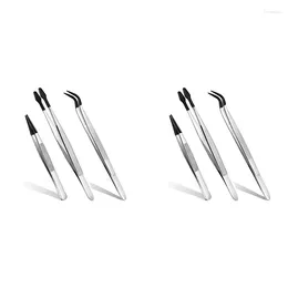 Storage Bottles 6 Pcs Rubber Tipped Tweezers 6Inch Straight Flat & Bent Tip 4.7Inch Pointed