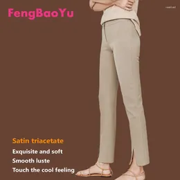 Women's Pants Fengbaoyu Satin Triacetate Ladies Spring Summer Nine-point Slit Slim Black Youth Simple Light Luxury Wear