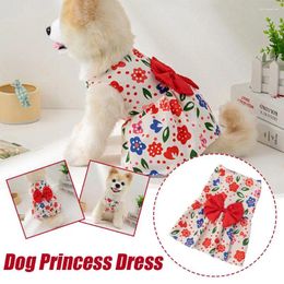 Dog Apparel Flower Print Dress Summer Bowknot Princess Skin-friendly Cute Clothes Comfortable Puppy Brceathable Sweet K2a2