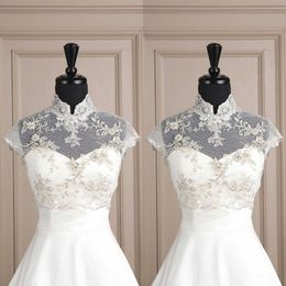 Luxury Wedding Wrap Lace Jacket White Ivory Embroidery Short Sleeve Bridal Jacket Bolero Plus Size Wedding Dress Wraps