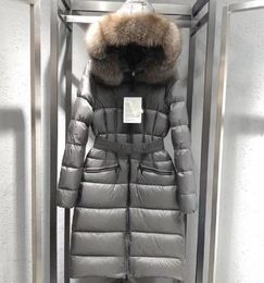 Women Big Real Fox Fur Hooded Down Coat XLong Loose Thick Warm Double Zipper Drawstring With Belt Jacket Waterproof Parkas Grey c8330029