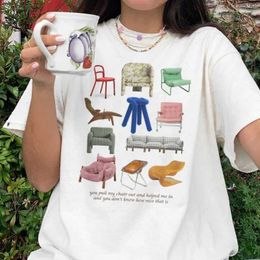 Frauen T-Shirt Design Stuhl gedruckte Frauen Vintage T-Shirt Egirl Grunge Ästhetische Musik Texte T-Shirt Trend Mode Y2K Street Kleidung T-Shirt Top J240527
