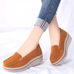 Casual Shoes Summer Women Platform Sneakers Slip On Suede Leather Ladies Moccasins Wedge Loafers For Zapatos Mujer