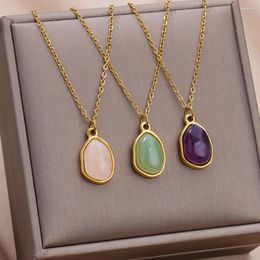 Pendant Necklaces Aesthetic Opal Oval Necklace For Women Gold Colour Chain Stone Stainless Steel Jewellery Wedding Gift Bijoux Femme