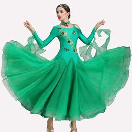 Green Ballroom Dance Competition Dresses Waltz Dress Fringe Luminous Costumes Standard Foxtrot For Women Stage Wear 305S