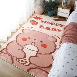 Carpets Happy Bear Cartoon Girl Cute Rug Home Decor Bedroom Plush Carpet Living Room Rectangular Soft Pink Baby Play Mat