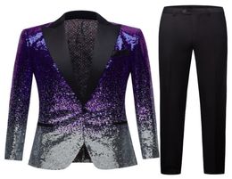 Men039s Stylish Black Blue Violet Two Colour Sequins Slim Fit Shiny Blazers Party Prom Stage DJ Singers Suit Jacket Costume Blaz3333098