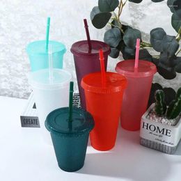Water Bottles With Straws Lid Creative Gifts Drinkware Plastic Tumblers Flash Powder Bottle Straw Drinking Cup Cold Drink Tumbler