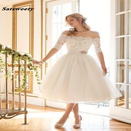 Elegante organza in pizzo fuori dalla scollo per la spalla scottatura a mezza manica, abito da sposa vintage vestido de noiva 2023 313k