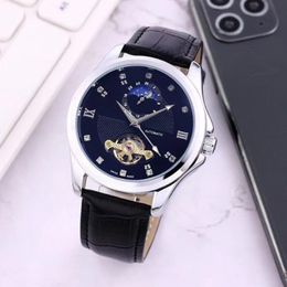 High quality mens watches Top brand leather strap wristwatches mechanical automatic movement Moon phase flywheel watch for man christma 280V