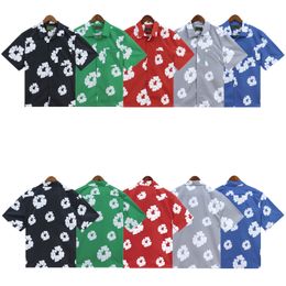button up shirt mens dress shirt designer Denim Wreath Printed Summer Casual Men's Lapel Short Sleeve Shirt