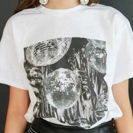 Frauen T-Shirt Retro-Ästhetik Disco Ball T-Shirt Damen Mode Musik Konzert T-Shirt Single Party T-Shirt Loot Y2K Grunge Top J240527