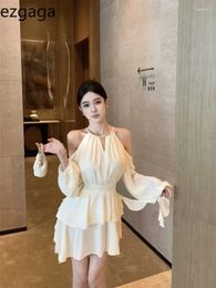 Casual Dresses Ezgaga Woman Dress French Style Sweet Elegant Off Shoulder Long Sleeve Ruffles Hollow Out Sexy Autumn Female
