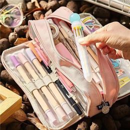 Storage Bags Large Capacity Bag Aesthetic Pencil School Case Pen Holder Cute Stationery Simple Style Zipper Multifunctional Pouch