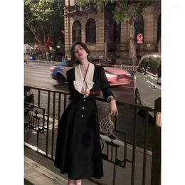 Skirts Elegant 2 Piece Dress Set Women Long Sleeve Crop Tops Casual Black Midi Skirt 2024 Autumn Slim Retro Office Lady Korean Suits Avhfj
