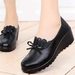 Dress Shoes Spring Autumn Women's Casual Single Wedges Soft Sole Comfortable Large Size Mother's Leather High Heels