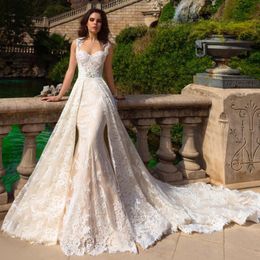 Robe De Mariee 2020 New Champagne Mermaid Wedding Dresses With Detachable Train Bridal Gowns Plus Size Wedding Dress 272Q