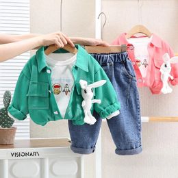 Clothing Sets 2024 Spring Autumn Kids Baby Girl 3PCS Clothes Set Cartoon Jacket Printed Sweatshirt Jeans Pants Suit Toddler Boy