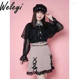 Women's Blouses Cute Japanese Fashion Rojita Cloak Shirt Womens Sweet Polyester Commuter Bow Ruffled Classic Style Outer Wear Long Sleeve