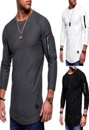 Mens T shirts Spring And Autumn Long Sleeved Zipper Curved Long Line T Shirt Tops Clothing Top Quality men sport wear3849381