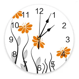 Wall Clocks Orange Flower Line Plant Bedroom Clock Large Modern Kitchen Dinning Round Watches Living Room Watch Home Decor