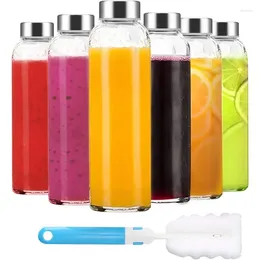 Water Bottles 18 Oz Reusable Glass With Stainless Steel Cap For Juicing Refrigerator Leak Proof Set Of 6