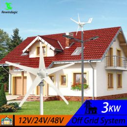 3000w Vertical Axis Wind Turbine 48V Alternative Energy Generator 220v AC Output Household Complete Kit with Controller Inverter