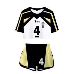 Japan Anime Haikyuu Fukurodani Academy Cosplay Costume 3D Print Ladies Tracksuits Two Piece Set Top and Shorts 2 Piece Outfits 272S