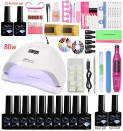 Nail Art Kits Manicure Set Professional Mirror Powder Glitter Salon 36W48W80W Lamp 10 Colors Gel Varnish With9891278