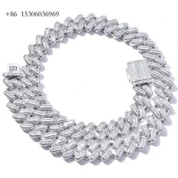 Custom High Quality 18Mm Cuban Links Chain Baguette Iced Out Moissanite Necklace Sier Men's Hiphop Gold Bracelet For Men