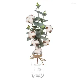 Decorative Flowers 6Balls Per Naturally Dried Cotton Stems Artificial Eucalyptus Leaf Plants Flower Fake Home Wedding Decor