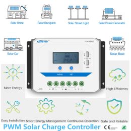 EPEVER 10A20A30A PWM Solar Charge Controller 12V24V Auto 45A 60A VS-AU Regulator For Solar System LCD Diaplay Two USB Ports