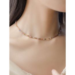 Fashion Necklace Designer Jewelry Sailormoon A Simple and Generous Sweet Colorful Rainbow Tourmaline Beaded Collarbone