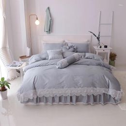 Bedding Sets 2024 Cotton Set White Grey Pink Red Lace Duvet Cover Bed Skirt Linen Bedclothes