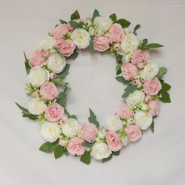 Decorative Flowers Rose Artificial Wreath For Front Door Floral Decoration Wedding Home Spring Pink Peony Flower Crown