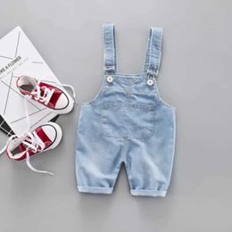 Overalls Rompers Spring and autumn lace denim jumpsuit for young children boys and girls loose pockets hanging pants jeans jacket WX5.26