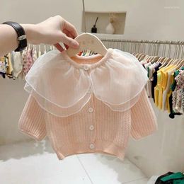 Jackets Big Mesh Collar Spring Autumn Winter Girl Cute Baby Clothes Girls Kids Fashion Knit Sweaters Cardigan Children Overcoats