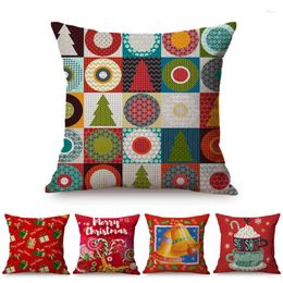 Pillow Colourful Cartoon Christmas Pattern Print Year Decoration Sofa Throw Cotton Linen Case Xmas Gift Covers