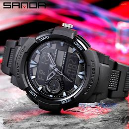 Wristwatches SANDA Quartz Watches For Men Waterproof Alarm Clock Dual Display LED Digital Wristwatch Big Dial Sport Military Watch Mens