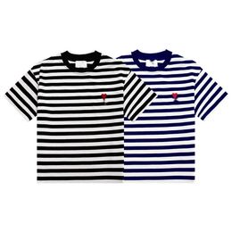 Amis Tshirt Designer Fashion Womens T-Shirt High Street Summer New Love Loose Round Neck Striped Mens And Womens Short Sleeve Top