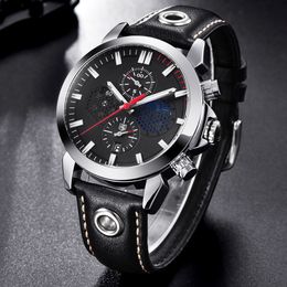 BENYAR Fashion Sports Chronograph Watches Men Moon Phase Leather Skeleton Quartz Watch Support White Red 2184