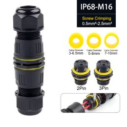 IP68 Waterproof Connector M16 Screw Splicing Quick Wire Cable Terminal block 2/3 Pin Outdoor Plug Straight Conductor Connector