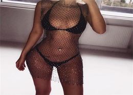 Women039s Swimwear Sexy Summer Bikini Crystal CoverUps Fishnet Mesh Hollow Out Cover Up Women Ladies Beach Dress For Holiday V8123810