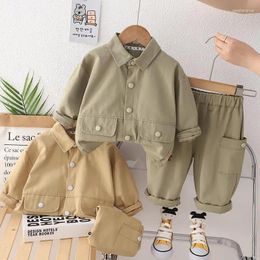 Clothing Sets Kids Workwear Spring Autumn Boys Fashion Solid Long Sleeve Outfits Lapel Coat Pants 2Pcs Suits 1-5 Years