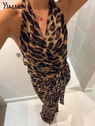 Work Dresses Yiallen Leopard Print Skirt 2 Pcs Set Fashion Slim Halter Backless Top And High Waist Long Suit