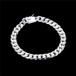 Free ship 8MM square buckle side brace 925 silver bracelet JSPB227 Beast gift men and women sterling silver plated Chain link bracelets 2481