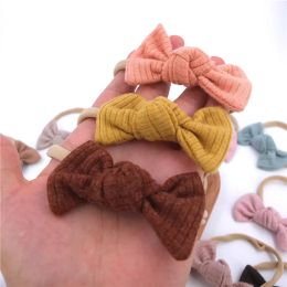 New 3inch Cotton Ribbed Bows Nylon Baby Headband,Solid Hair Bow With Nylon Headband or Hair Clip for Kid Girls Headwear